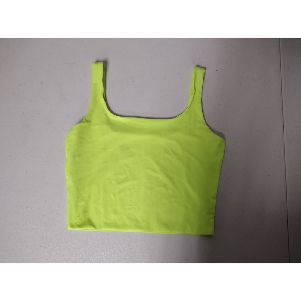 Neon Lime Green Crop Top Sleeveless Square Neck Stretch Tank Womens Medium